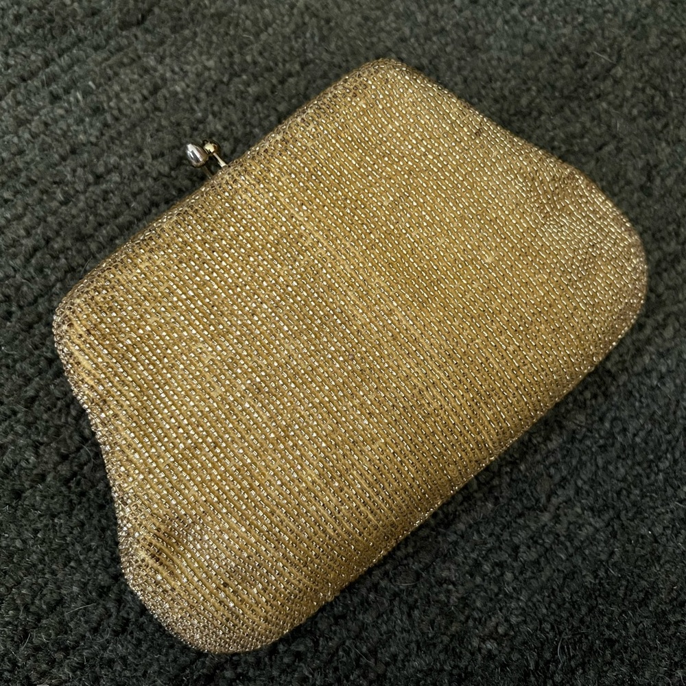 Gold Beaded Clutch, Vintage 1950’s Evening Bag with Kisslock Clasp